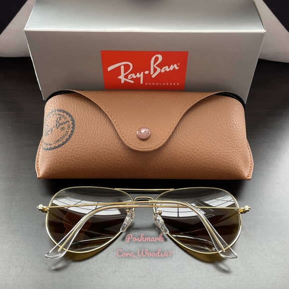 RayBan Aviator Brown Lenses RB3025 Gold Frame 58 Unisex New - Picture 8 of 15